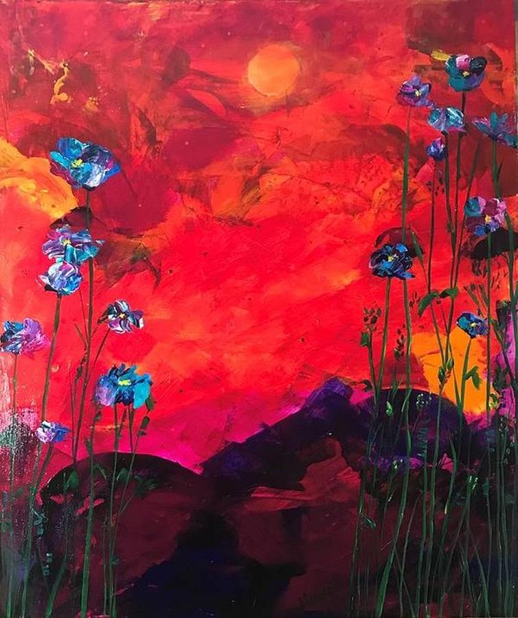 Blooms Against Blazing Sky Painting by Deborah Naves
