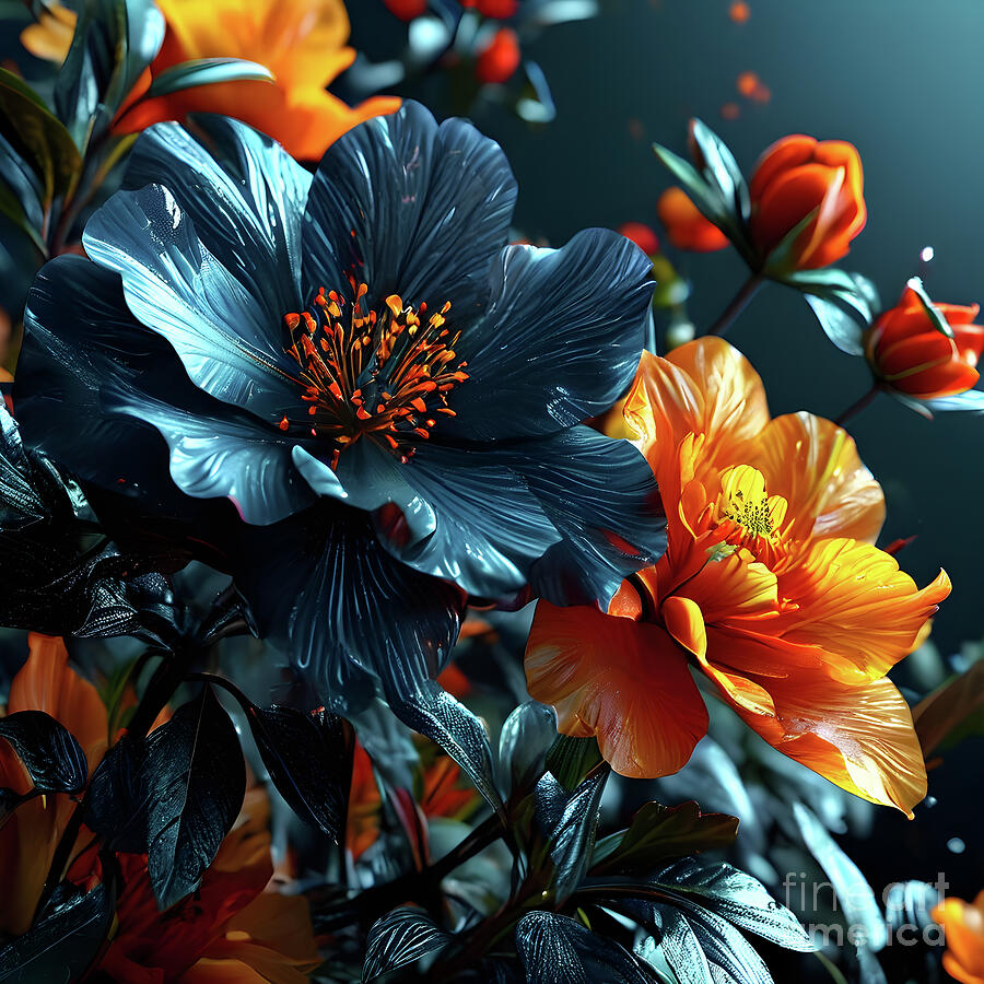 Flower Digital Art - Blooms of elegance - floral symphony on a table by Sen Tinel