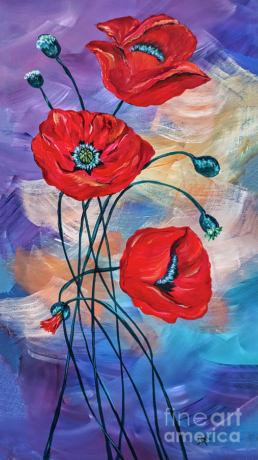 Blooms of Three Painting by Janice Pariza