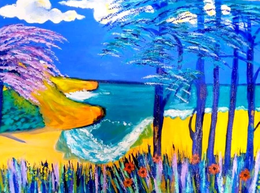 Blossom on Caswell Bay Painting by Rusty Gladdish