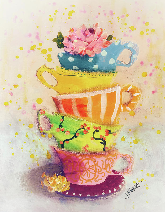 Coffee Painting - Blossom Tea Party by Jonathan Fong