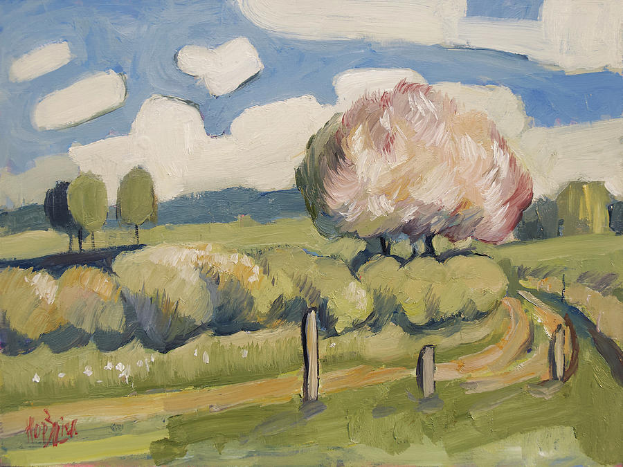 Blossom tree in field Painting by Nop Briex