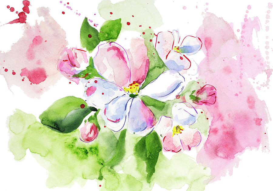 Blossoming Apple Tree Branch 01 Painting by Miki De Goodaboom Blossoming Apple Tree Branch 01 Painting by Miki De Goodaboom