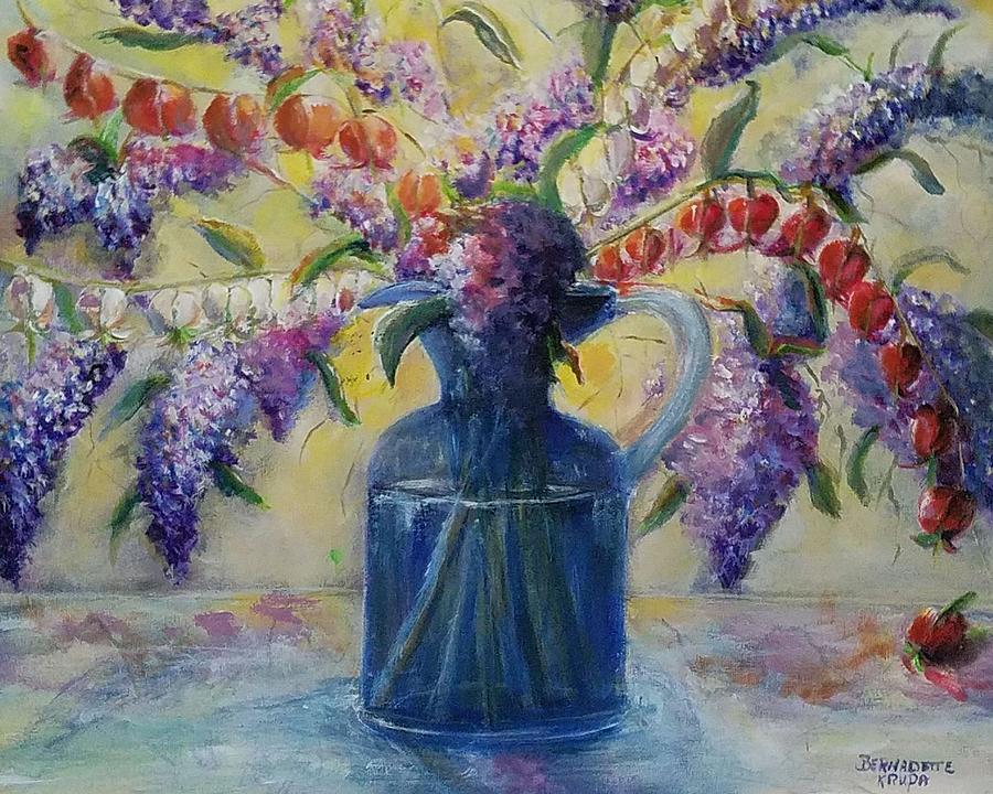 Blossoming Bleeding Hearts and Purple Lilacs I Painting by Bernadette Krupa