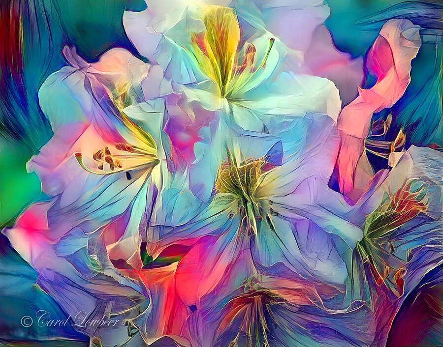 Flowers Still Life Digital Art - Pink White and Blue flower Blossoming Out by Carol Lowbeer