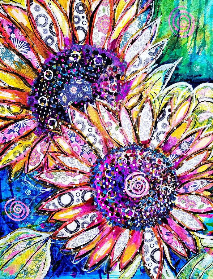 Sunflower Painting - Blossoming Sunflowers by Goddess Rockstar Sunflower Painting - Blossoming Sunflowers by Goddess Rockstar