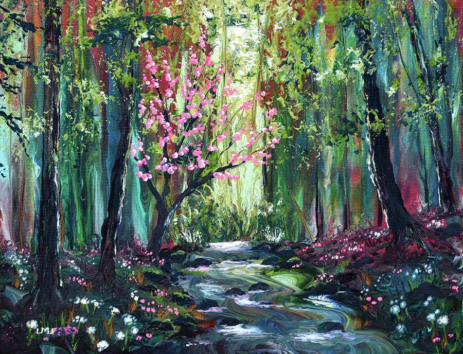 Blossoming Tree by a Brook Painting by Laura Iverson