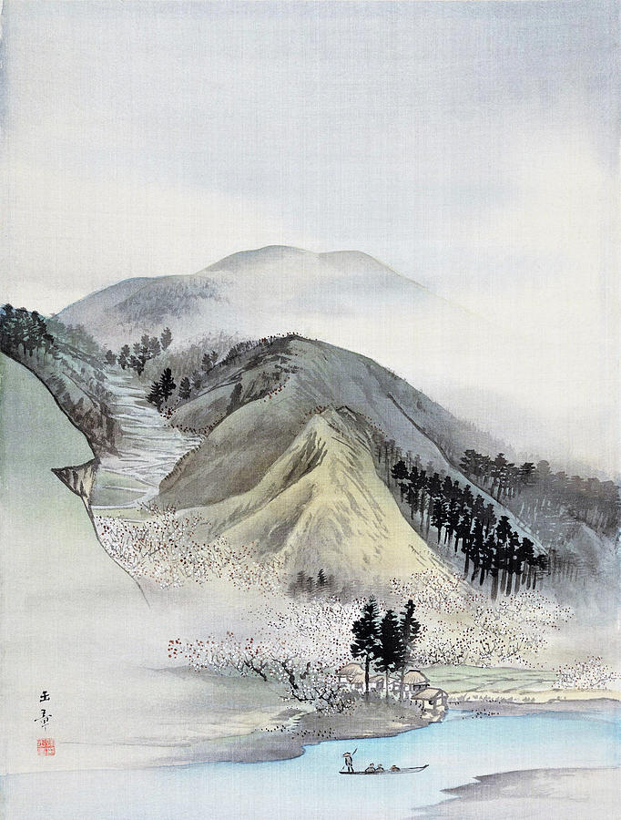 Blossoms by a River - Digital Remastered Edition Painting by Kawabata Gyokusho