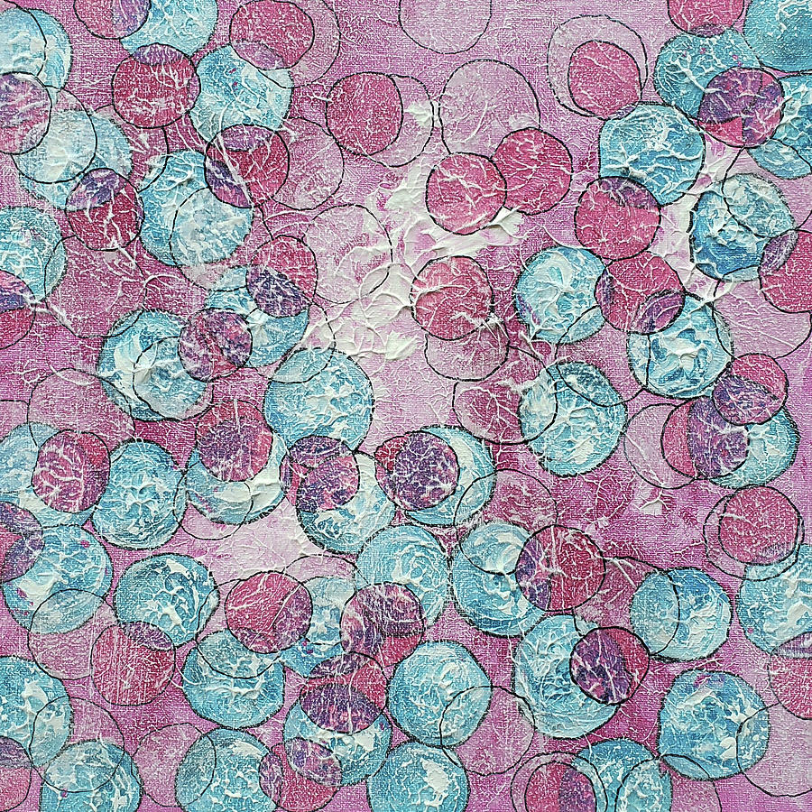 BLOWING BUBBLES in Pink and Blue Abstract  Painting by Lynnie Lang