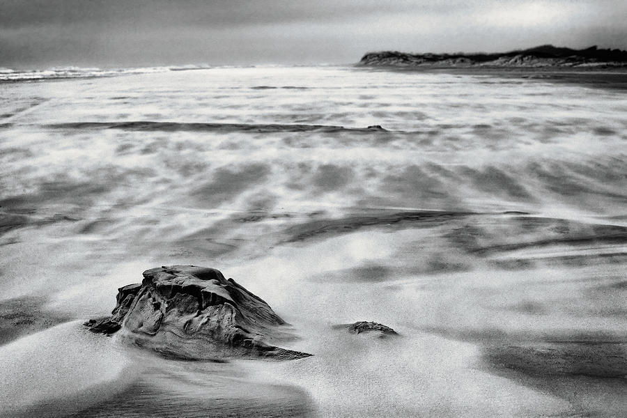 Blowing Sands on an Empty Beach bw Photograph by Dan Carmichael