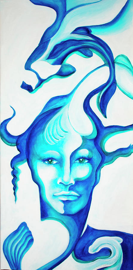 Portrait Painting - Blu Face with Koi by Francine Stuart