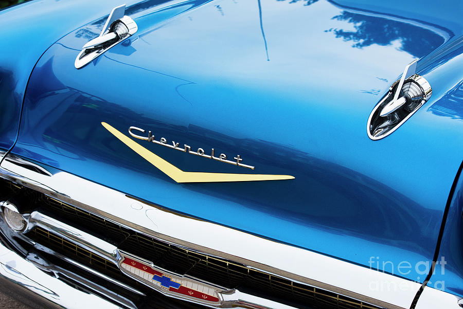 Blue 1957 Chevrolet Bel Air Hood Photograph by Tim Gainey
