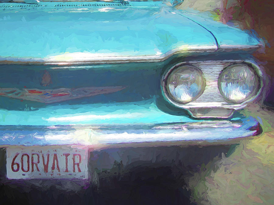 Blue 1960 Chevy Corvair Front Painterly Photograph by DK Digital