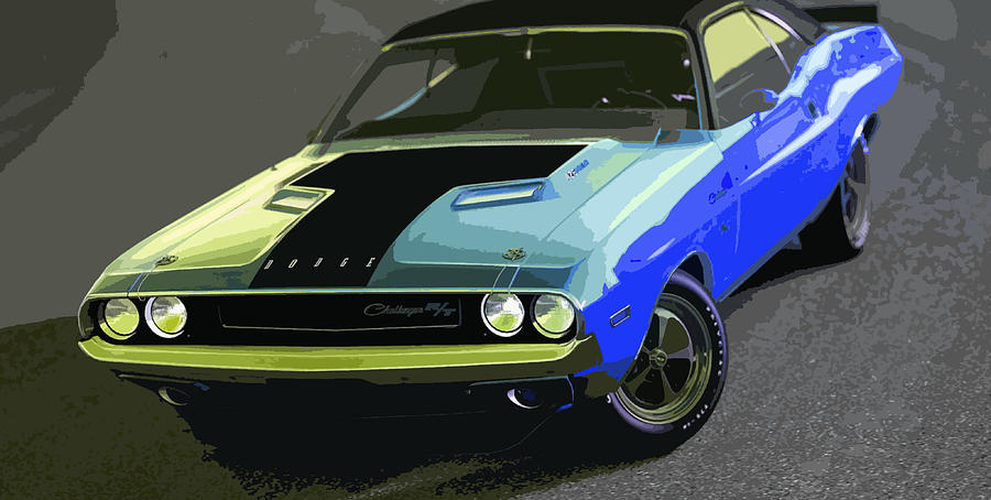 Car Digital Art - Blue 1970 Dodge Challenger RT by Thespeedart