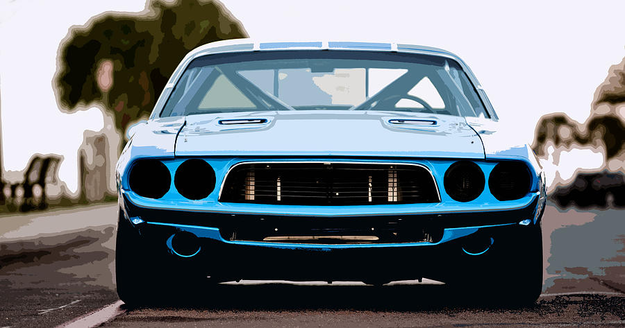 Car Digital Art - Blue 1973 Dodge Challenger Race Car by Thespeedart