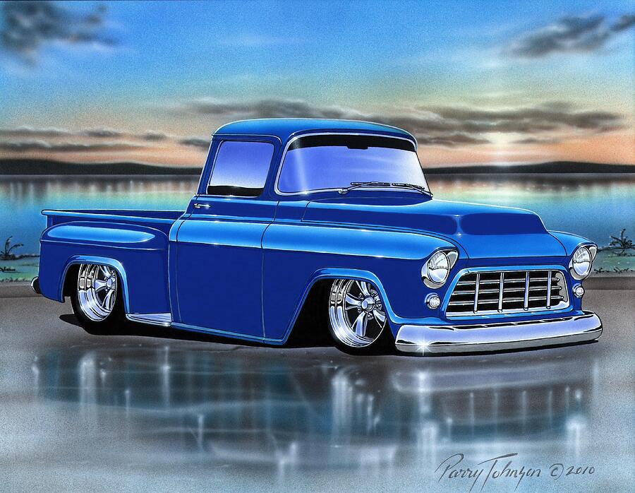 Blue 55 Chevy 3100 Stepside Painting by Parry Johnson - Fine Art America