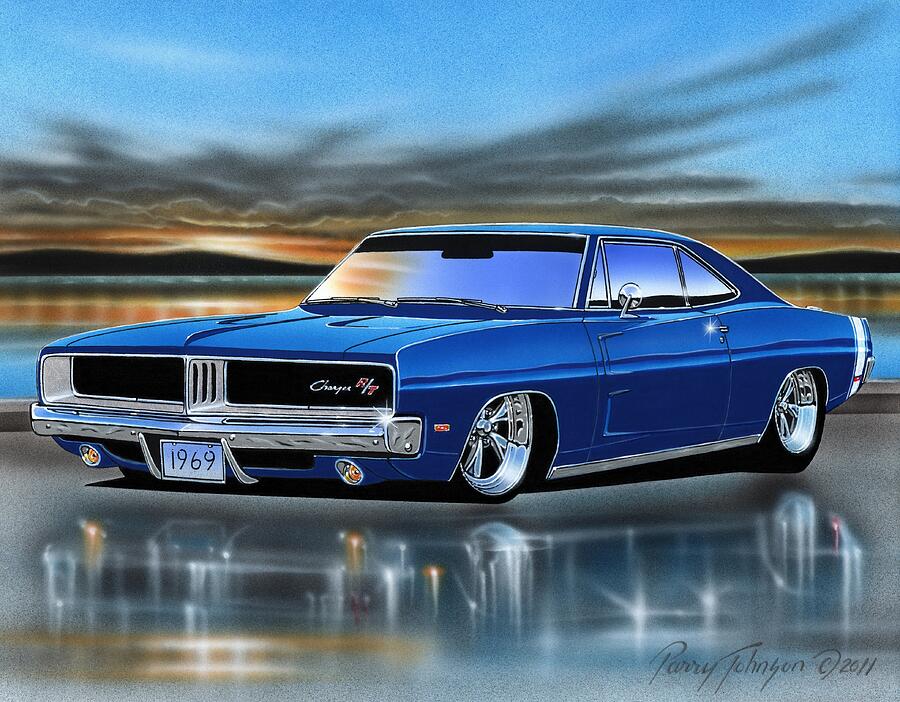 Blue 69 Charger RT Painting by Parry Johnson - Pixels
