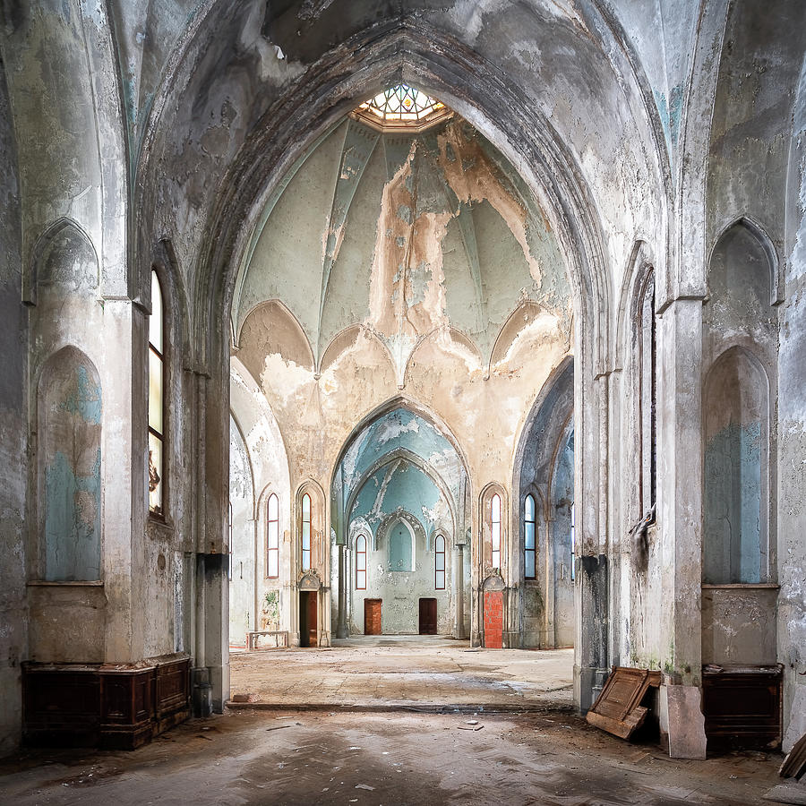 Blue Abandoned Church in Decay Photograph by Roman Robroek