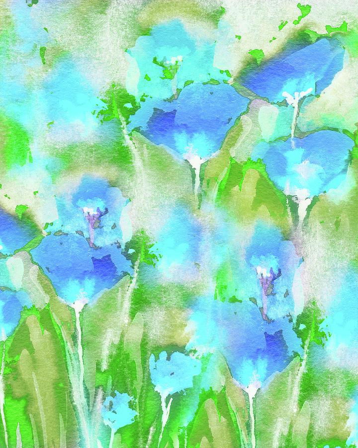 Blue Abstract Floral Watercolor Flowers For Interior Decor IV Painting by Irina Sztukowski
