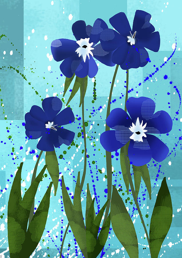 Nature Mixed Media - Blue Abstract Flowers  by Andrew Hitchen