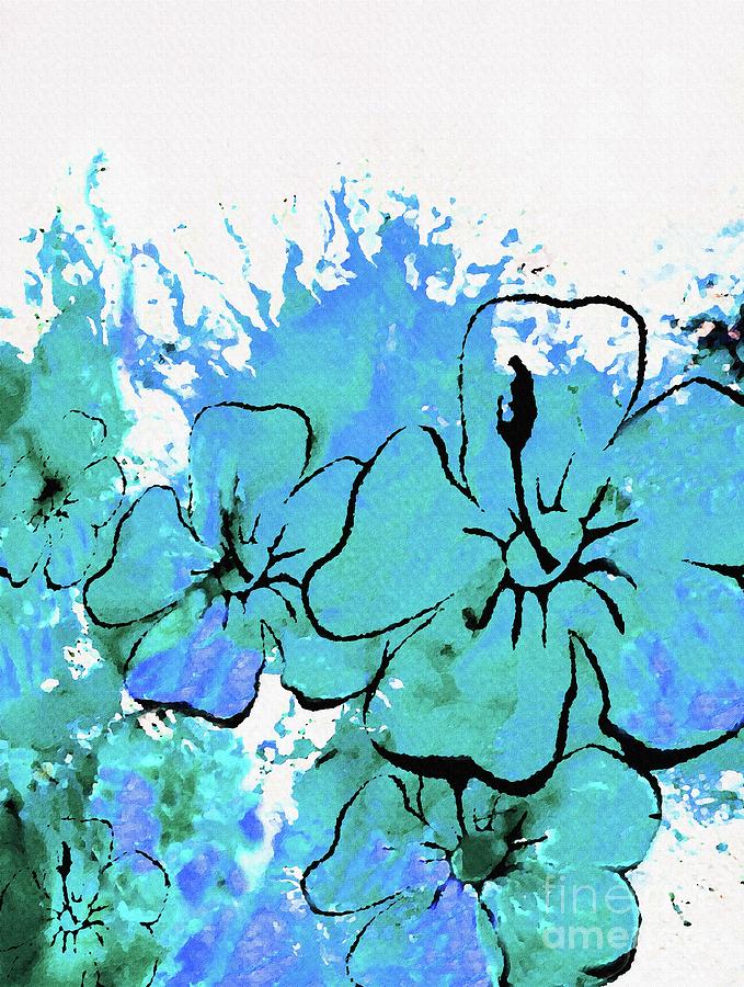 Blue Abstract Flowers Mixed Media by Sharon Williams Eng