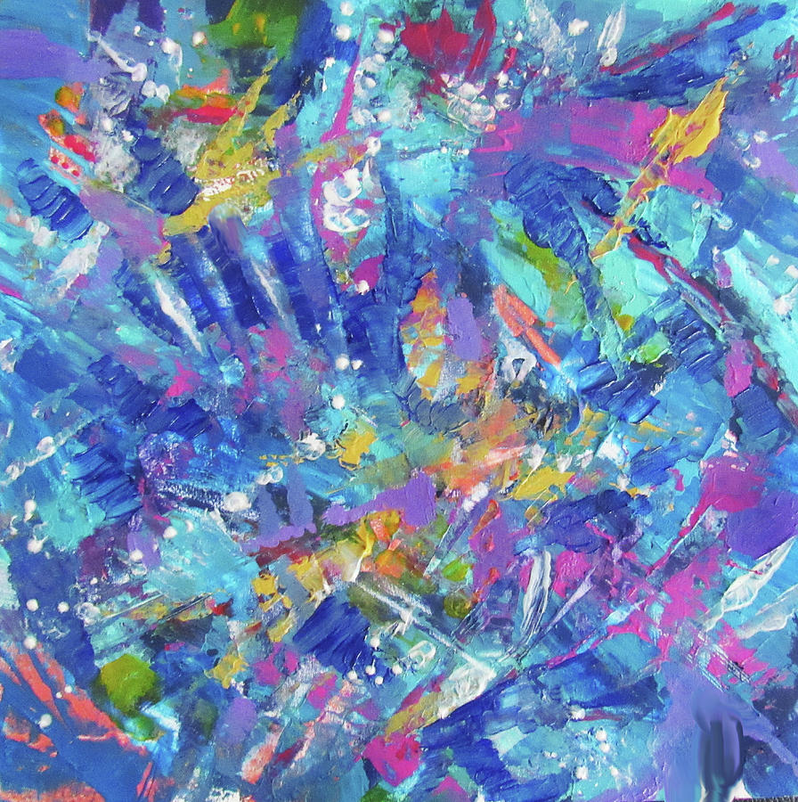 Blue Abstract Painting by Jean Batzell Fitzgerald