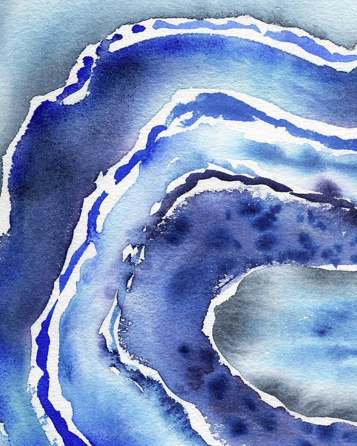 Blue Agate Abstract Modern Watercolor Design I Painting