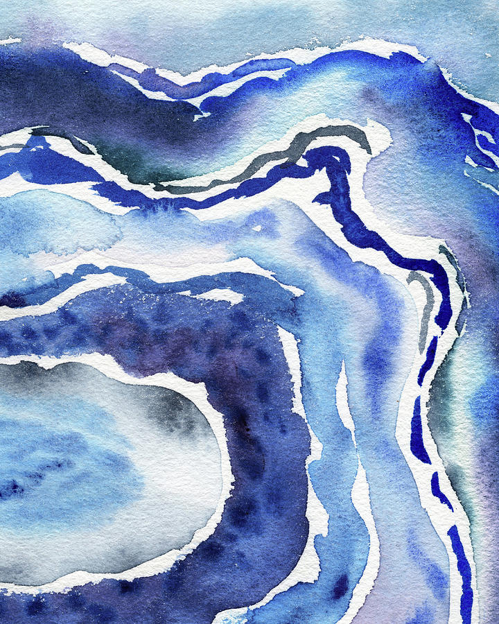 Blue Agate Abstract Modern Watercolor Design II Painting