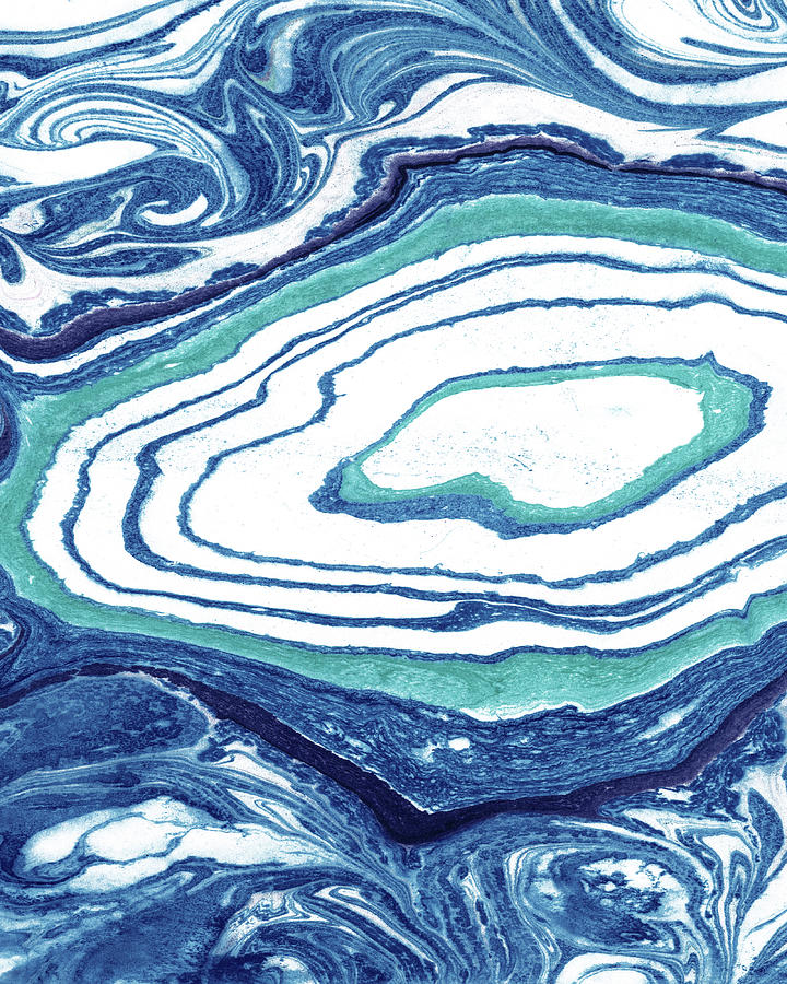 Blue Agate Watercolor Stone Texture Collection IV Painting by Irina Sztukowski