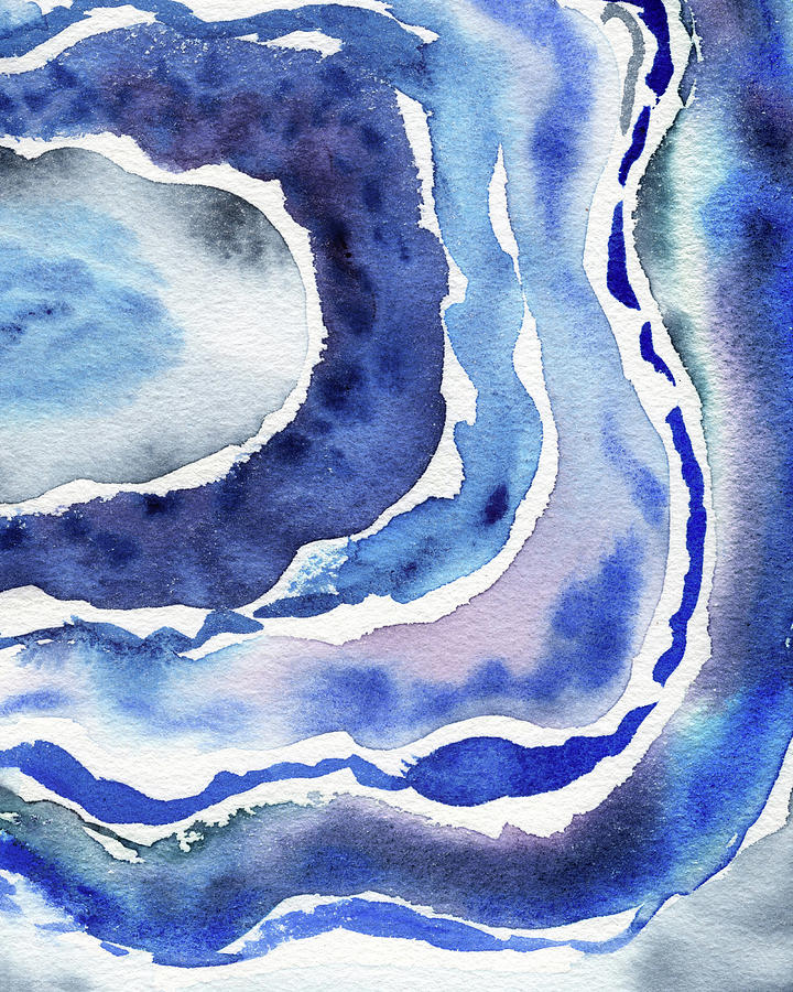 Blue Agate Wave Abstract Modern Watercolor Design III Painting by Irina Sztukowski