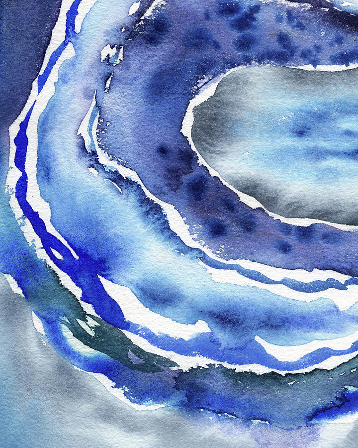 Blue Agate Wave Abstract Modern Watercolor Design Iv Painting