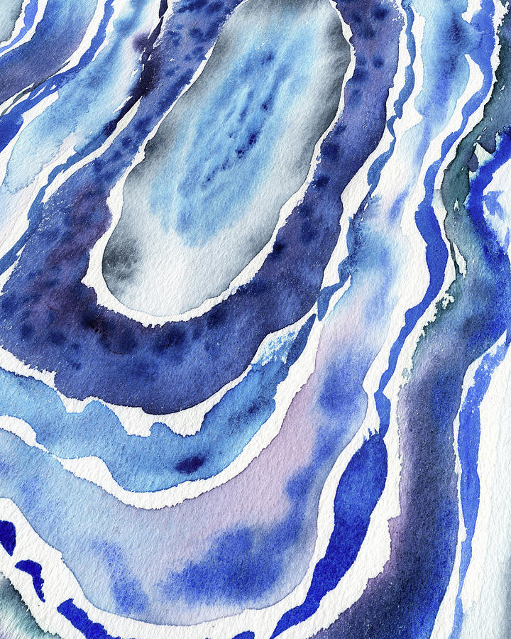 Blue Agate Wave Abstract Modern Watercolor Design V Painting