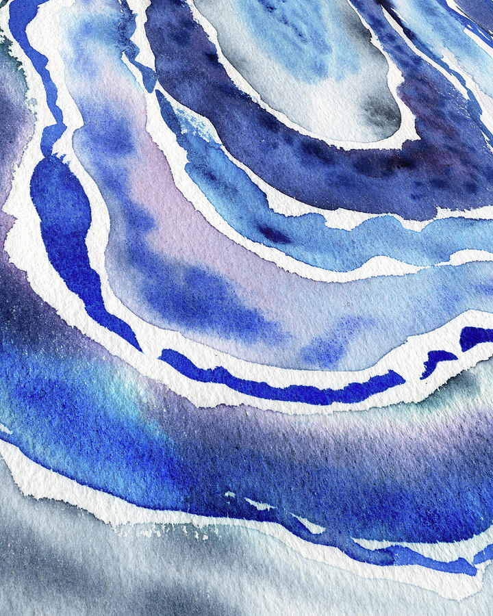  Blue Agate Wave Abstract Modern Watercolor Design VI Painting by Irina Sztukowski