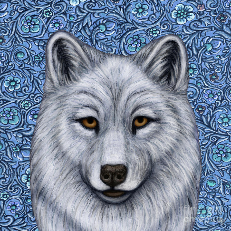 Blue Alaskan Wolf Tapestry Painting by Amy E Fraser