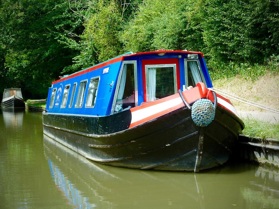 Blue and Black Barge on the Stoke Bruerne Canal Photograph by Gordon James