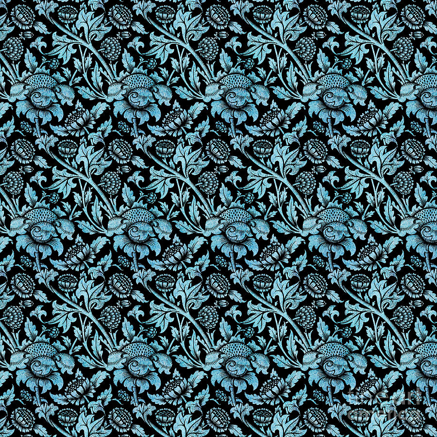 Blue and Black Floral Romance Digital Art by Jean Plout