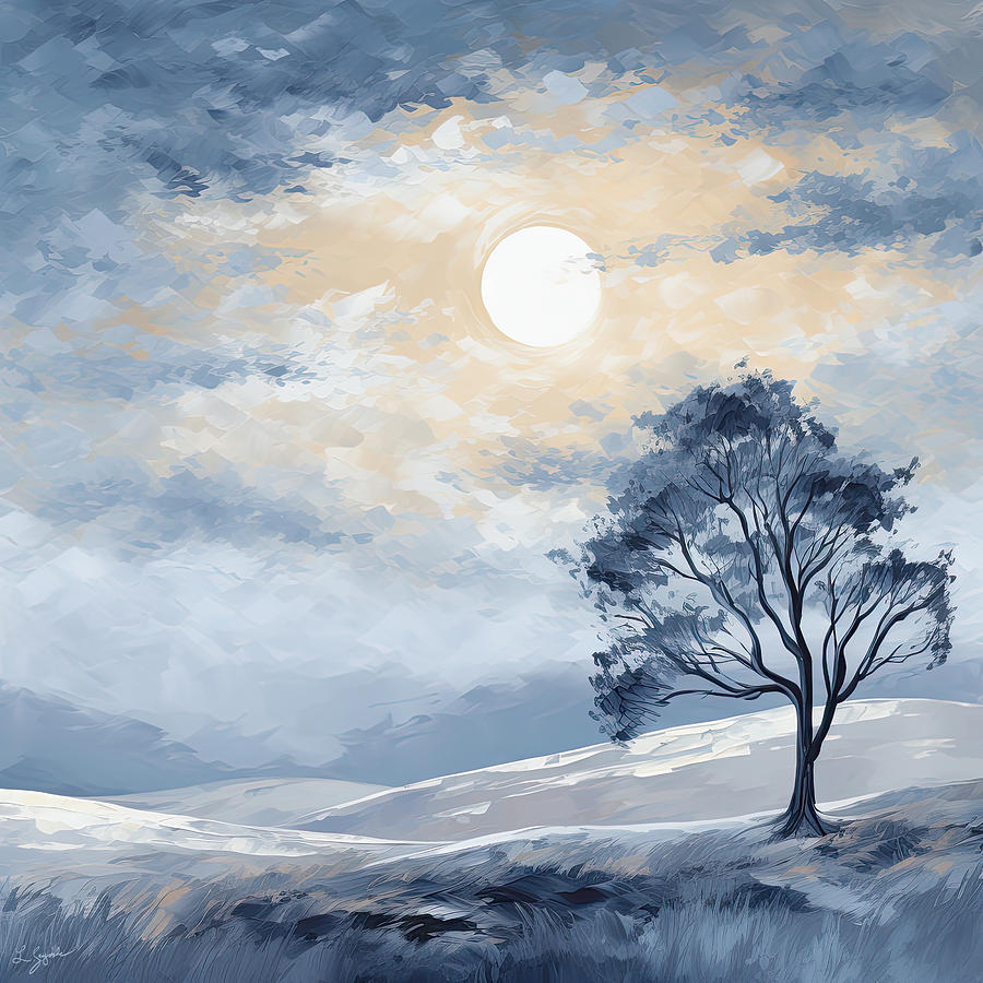 Blue Tree Painting - Blue and Cream Art by Lourry Legarde