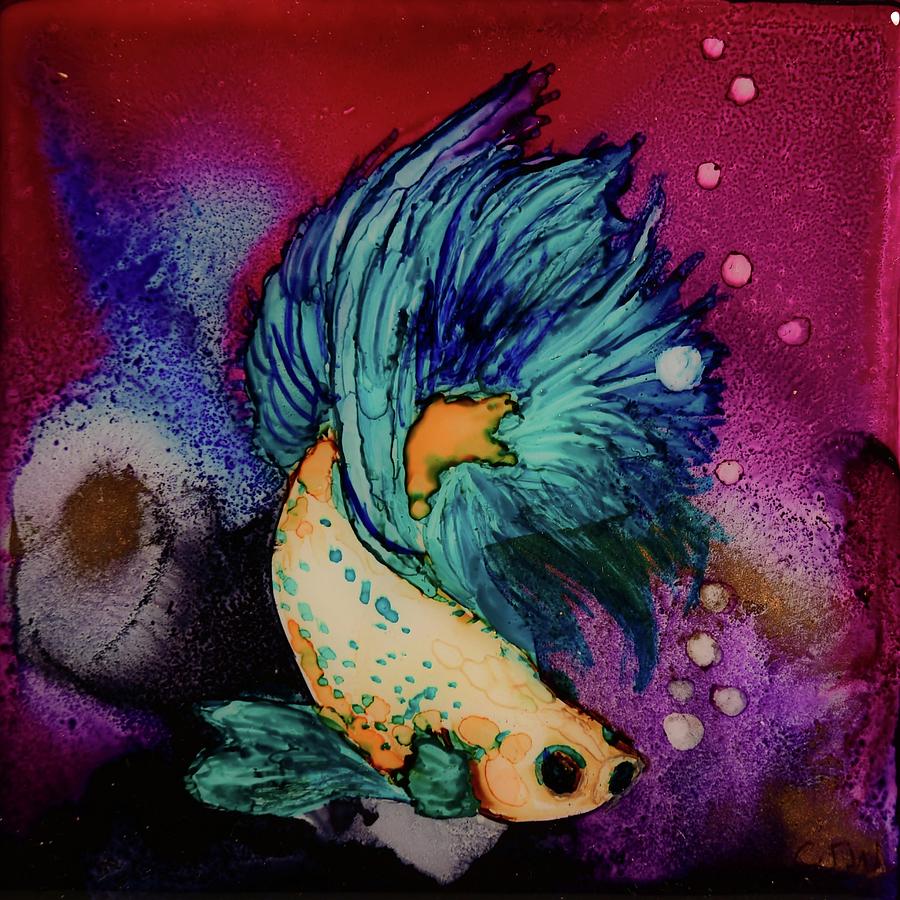 Blue and Cream Betta Painting by Cynthia Westbrook