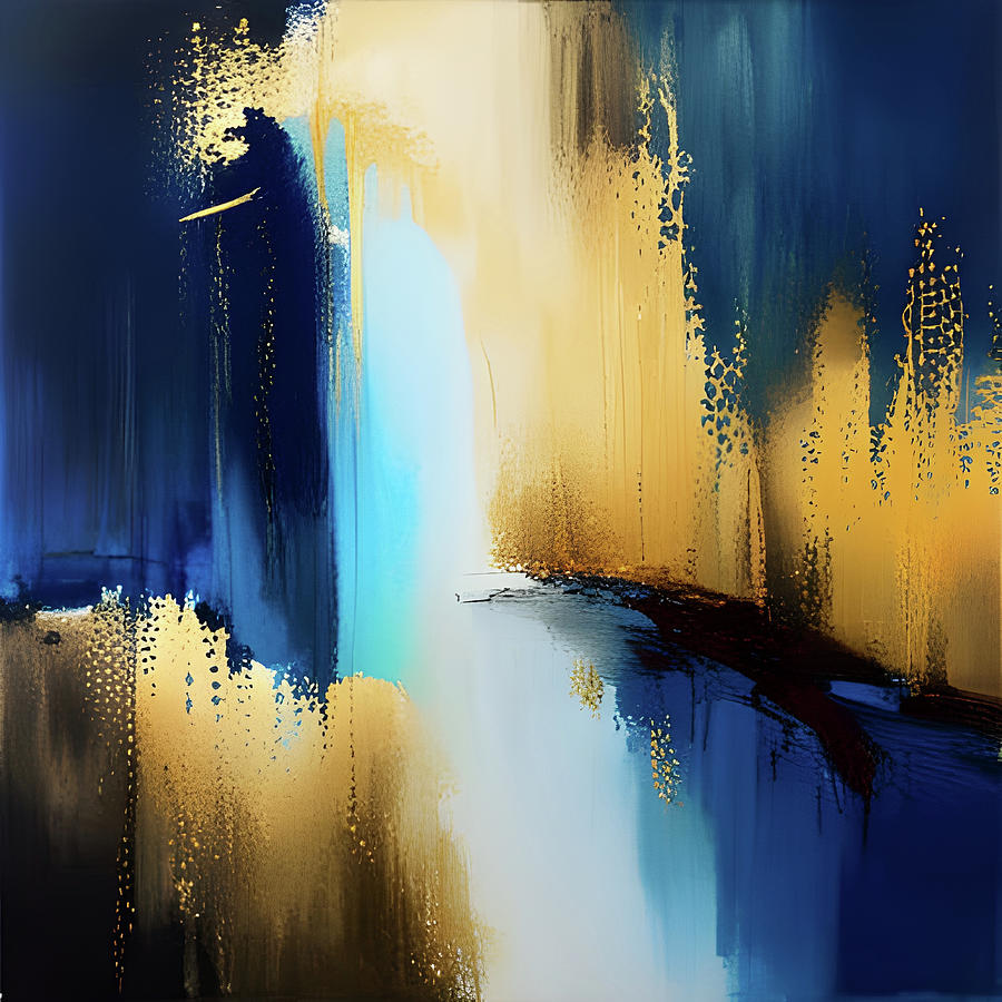 Blue and Gold Abstract Digital Art by Judi Suni Hall