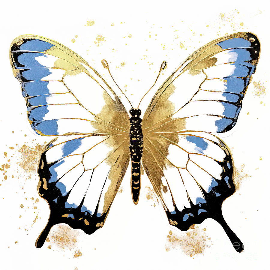 Blue And Gold Butterfly Painting by Tina LeCour
