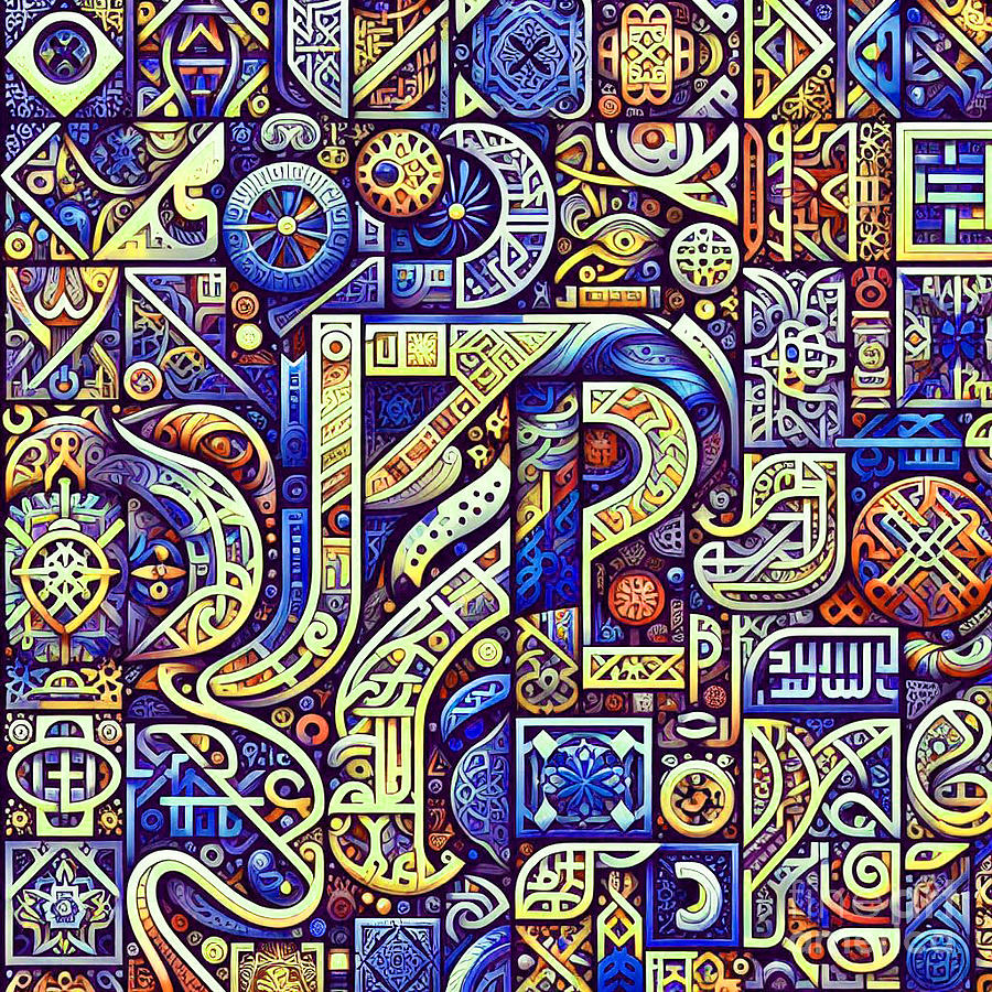 Blue and Gold Geometric Pattern I Digital Art by Munir Alawi