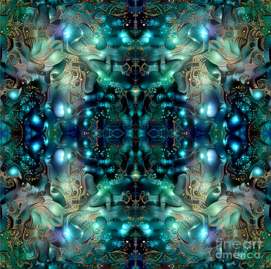 Blue and Gold mirror image 1 Digital Art by Carlee Ojeda