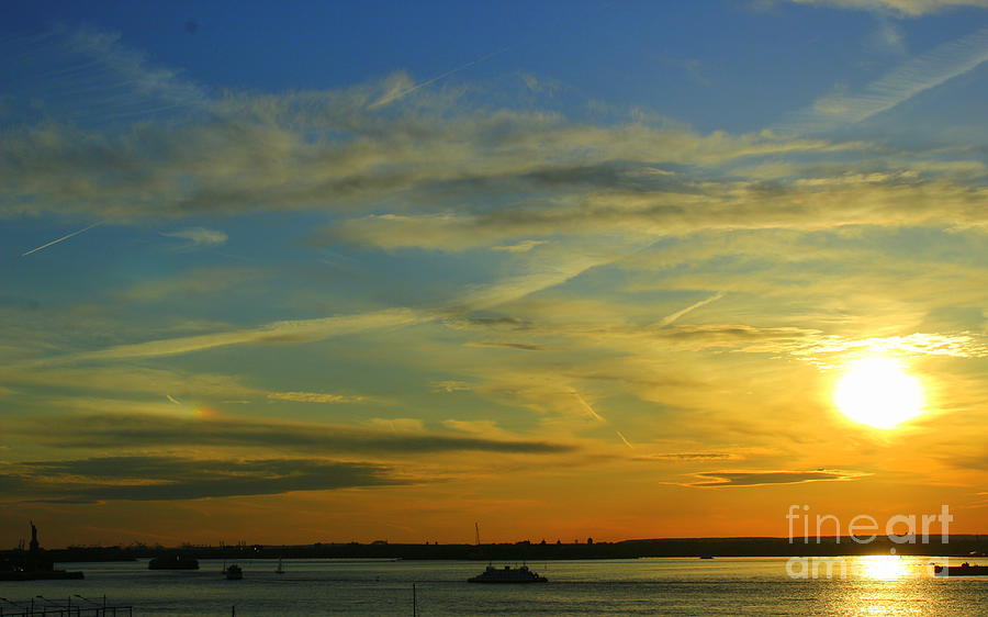 Blue and Golden Hour Over New York Harbor Photograph by Dora Sofia Caputo