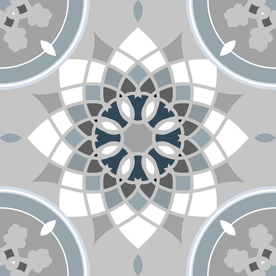 Abstract Digital Art - Blue and Gray Moroccan Tile III by Ink Well