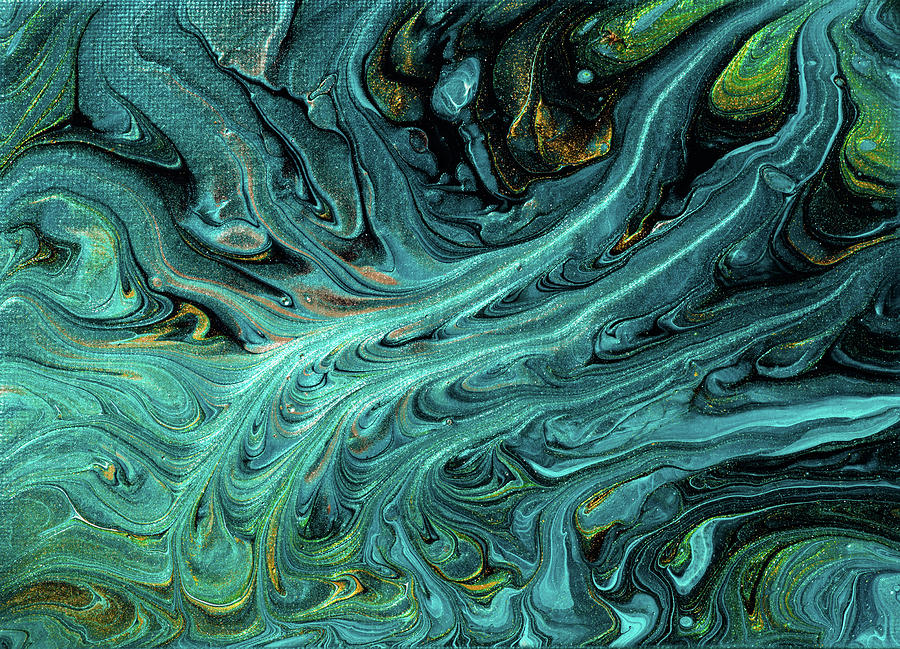 Blue and Green Abstract Acrylic Fluid Painting Painting by Matthias ...