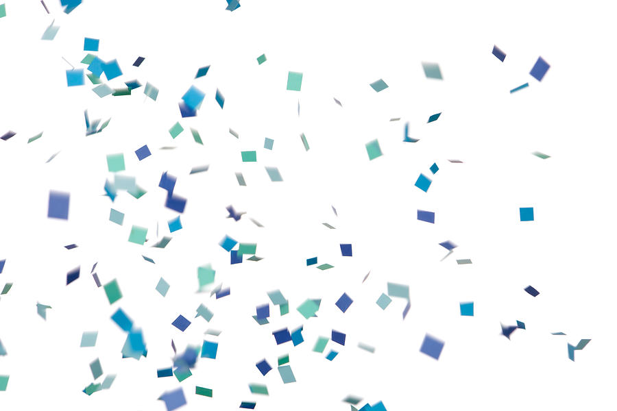 Blue and Green Confetti Falling, Isolated on White Photograph by BanksPhotos