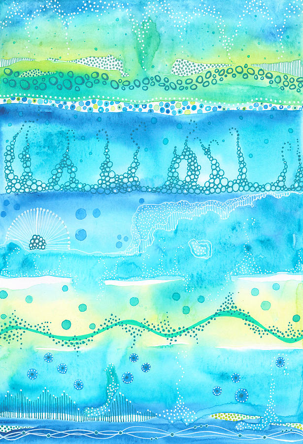 Blue and Green Coral Reef Painting by Joanne Grant