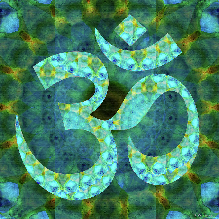 Blue And Green Mandala Art - Om 5 - Sharon Cummings Painting by Sharon Cummings