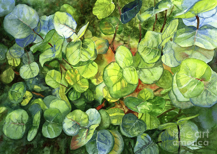 Blue and Green Tropical Leaves Painting by Sharon Freeman