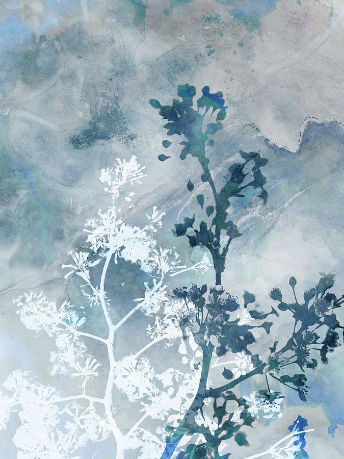 Blue and Grey Blossoms Watercolor Painting Painting by Janine Aykens